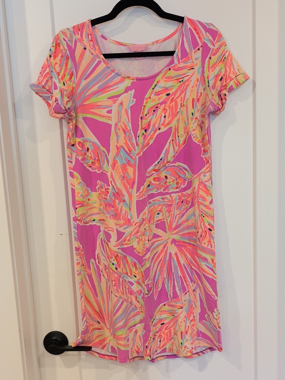 Lilly Pulitzer Tammy Dress Pink Tropical Print Short Sleeve